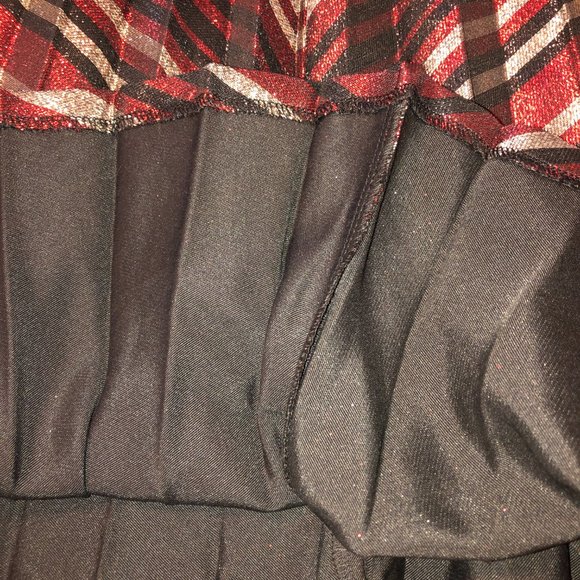 Sz S ZARA Red Black & Gold Metallic Accordian Pleated Striped Lurex Midi Skirt - Picture 13 of 16